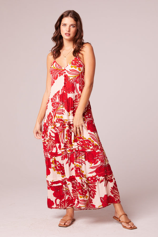 For The Roses Red Floral Button Maxi ...